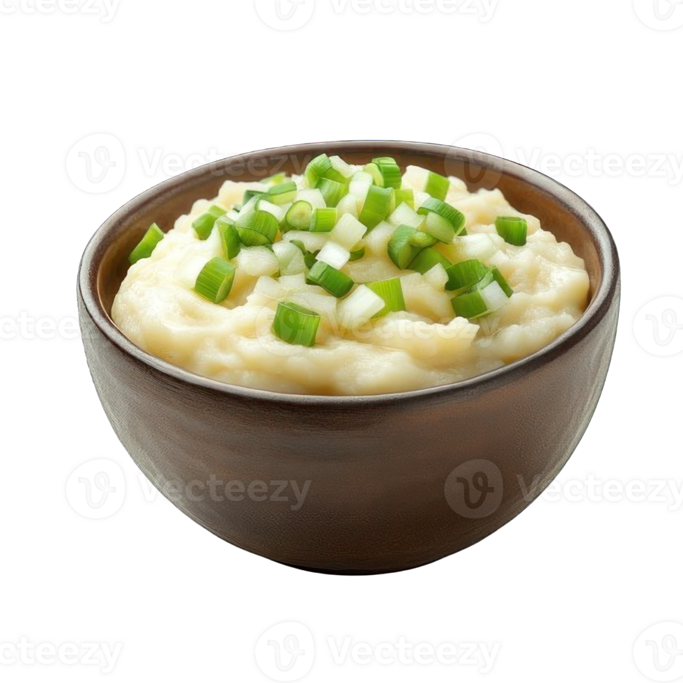Collection of . A Bowl of Mashed Potatoes with Green Onions on Top, isolated on a transparency background. png