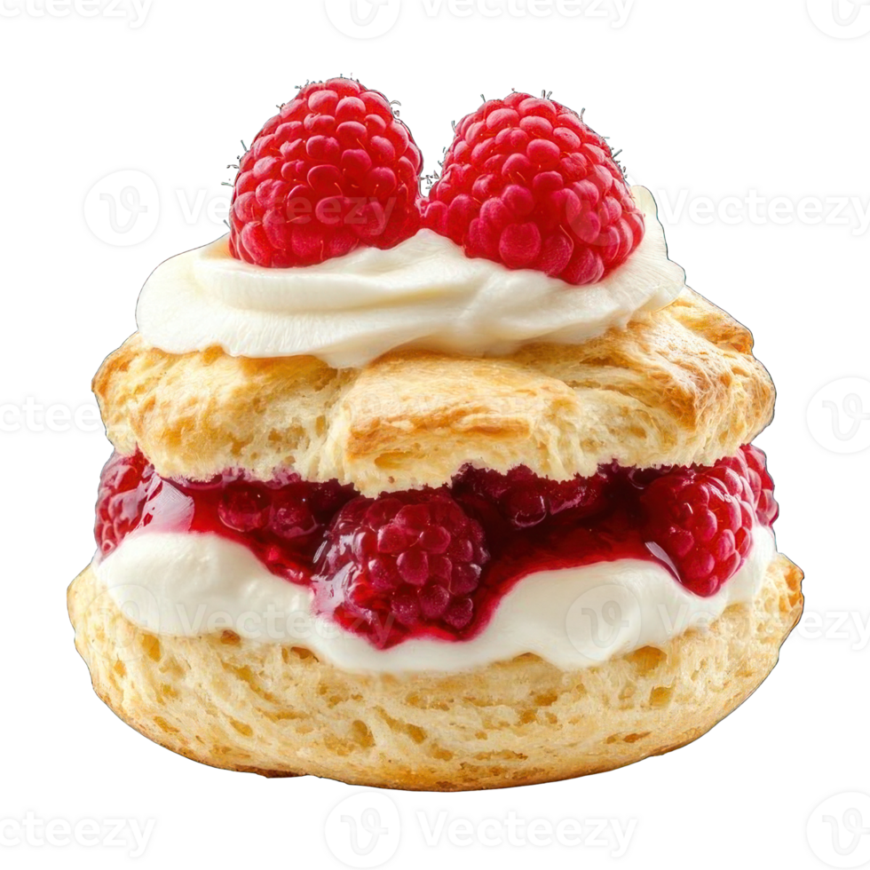 Collection of . A Scone with Cream and Raspberries, isolated on a transparency background. png