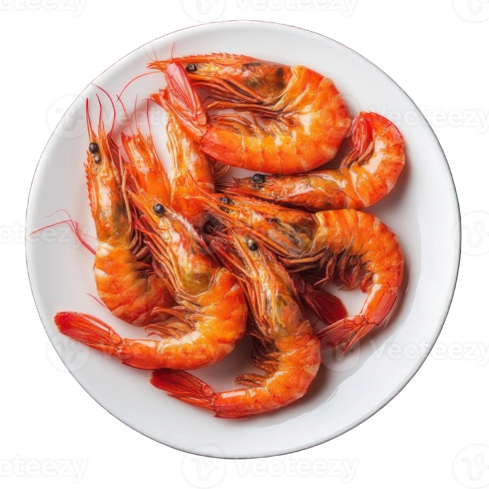 Collection of . A Plate of Cooked Shrimp, isolated on a transparency background. png