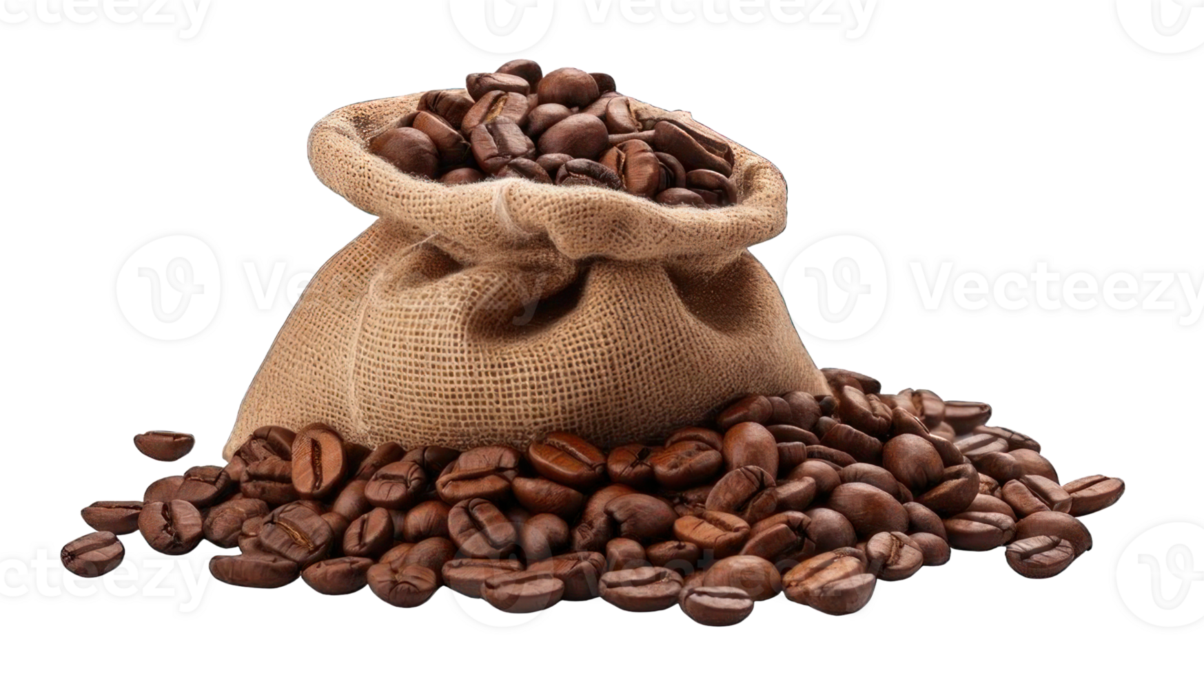 Collection of . Coffee Beans in a Sack, isolated on a transparency background. png