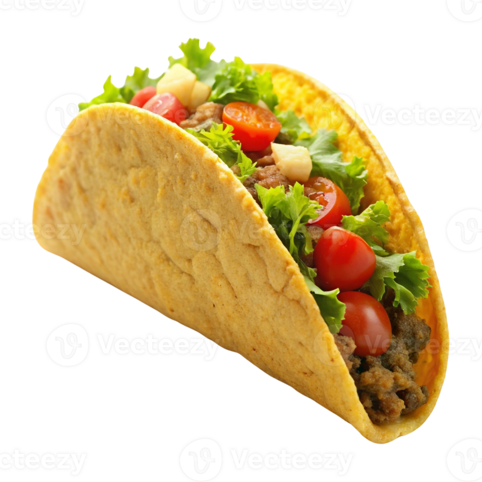 A taco that is made with vegetables and meat on a transparent background png