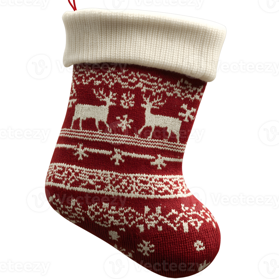 Knitted Christmas Stocking with Reindeer Pattern for Festive Holiday Decor png
