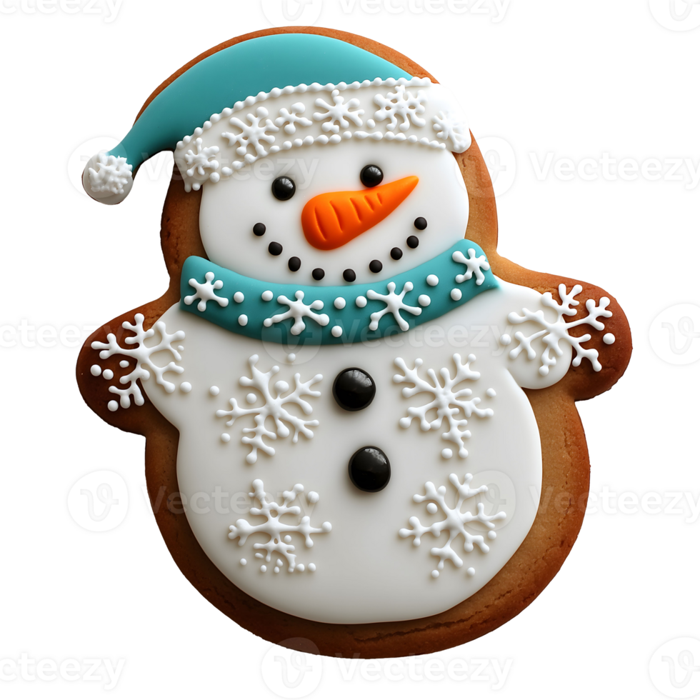 Festive Snowman Cookie with Detailed Icing png