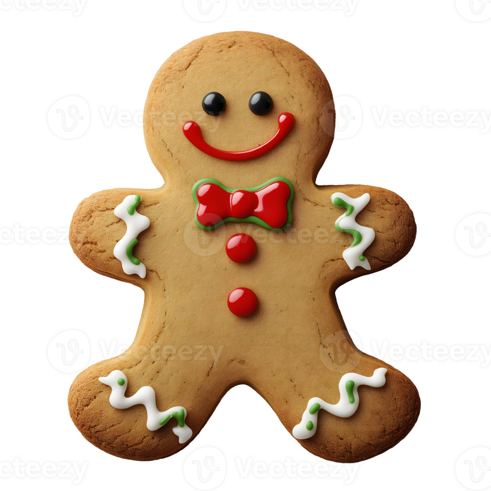 Classic Gingerbread Man Cookie with Festive Icing Decoration png