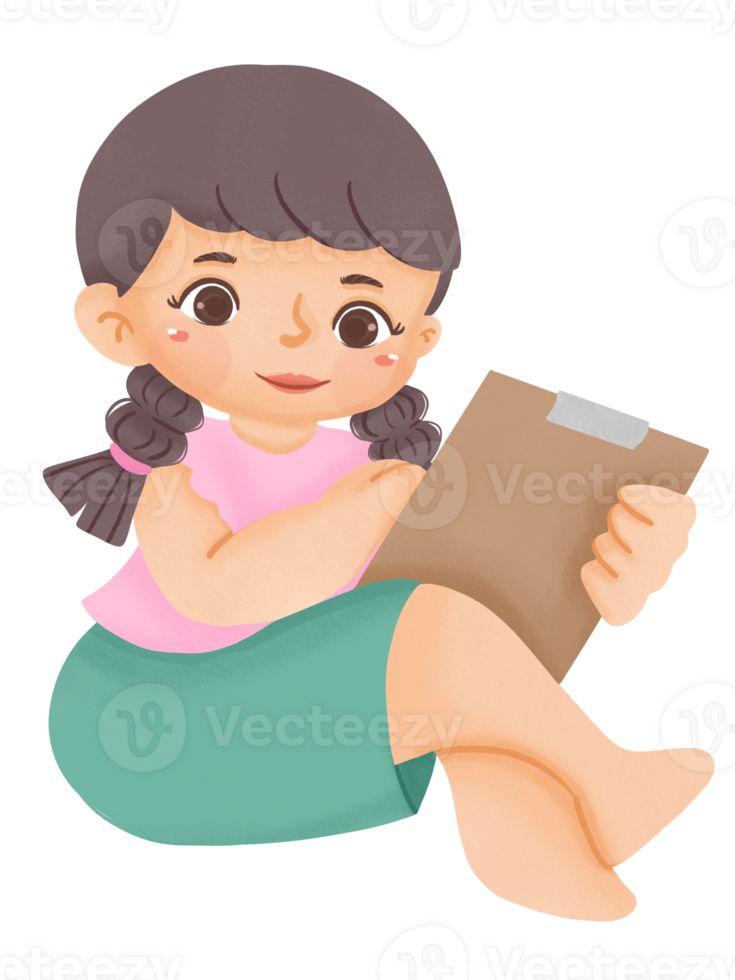 Cute little girl write on Clipboard png