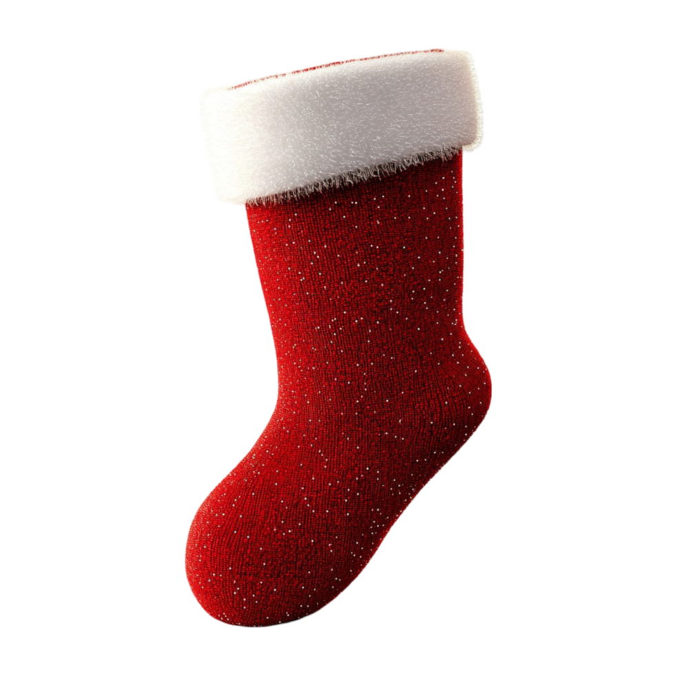 Festive Red Christmas Stocking for Decorations on Transparent Background png
