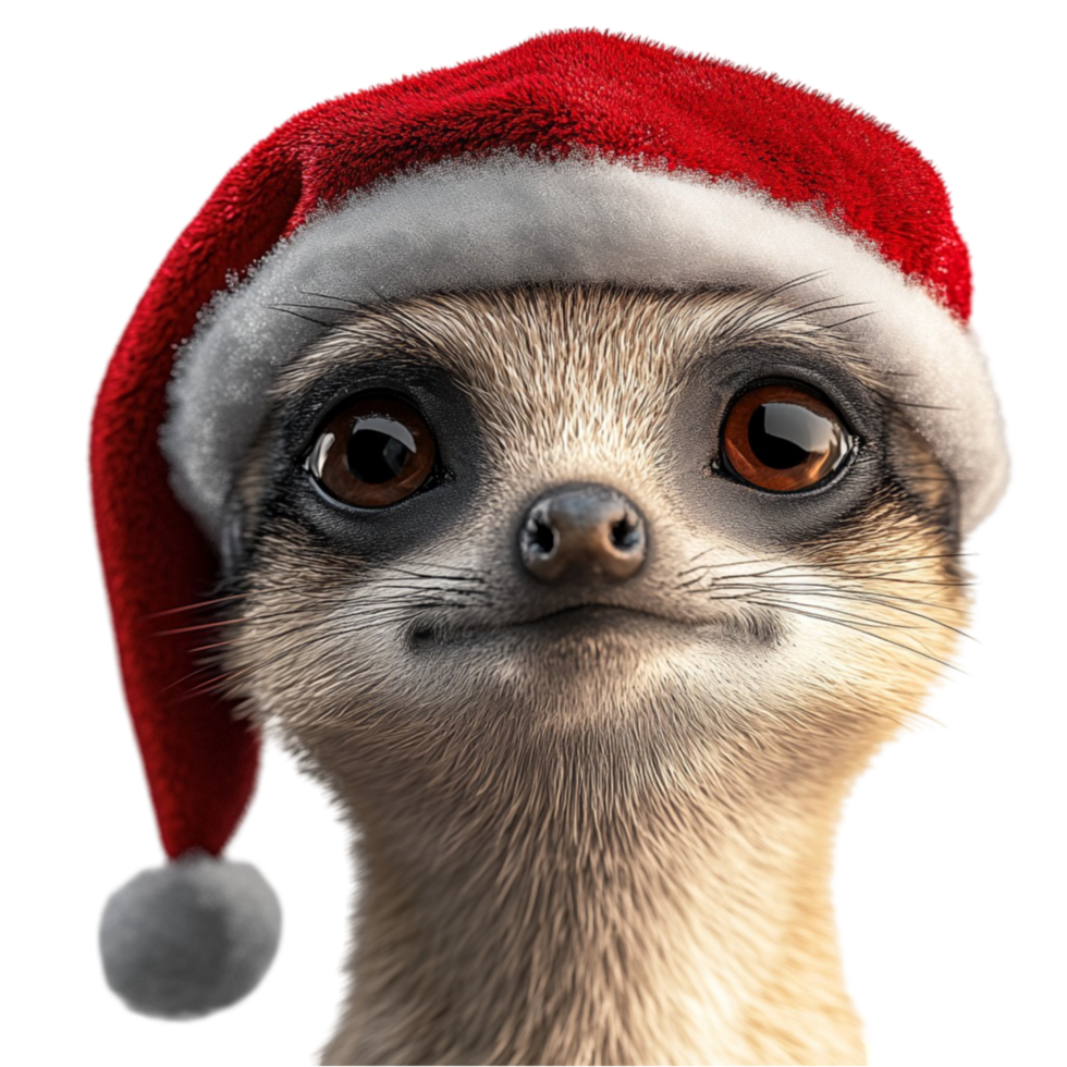 Playful Meerkat with Santa Hat on Transparent Background png