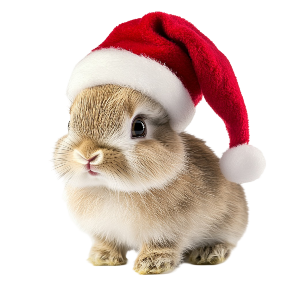 Charming Rabbit with Christmas Hat on Transparent Background png