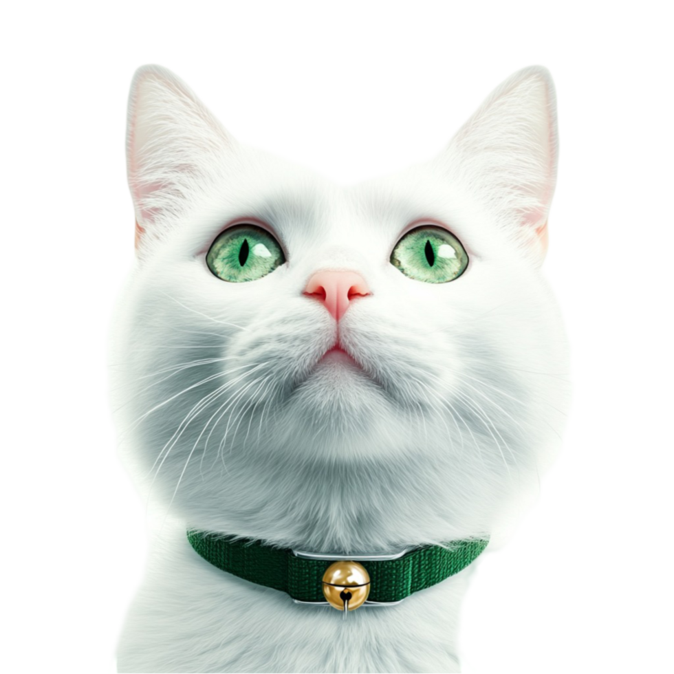 Elegant White Cat with Green Eyes and Collar on Transparent Background png