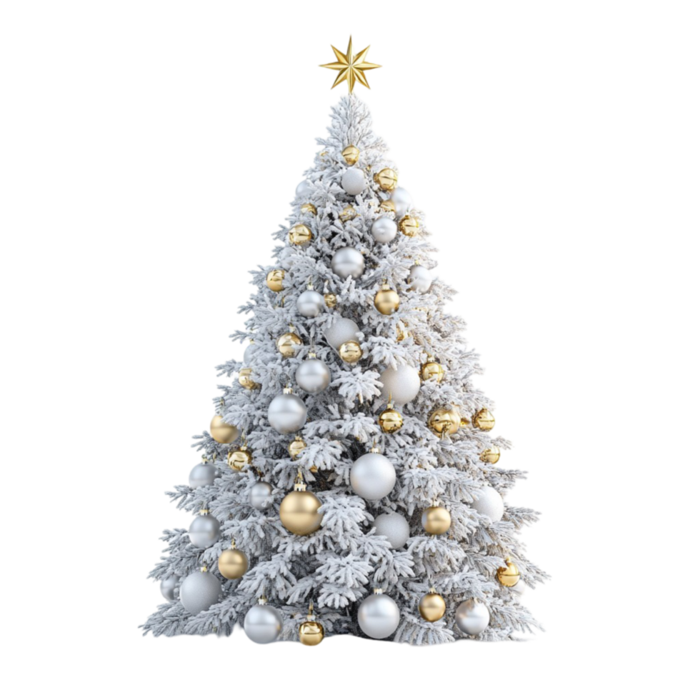 christmas tree with golden balls and white snow on a transparent background png