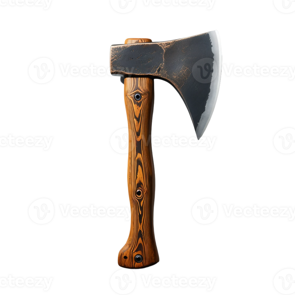 A sharp axe with a wooden handle isolated on transparent background png