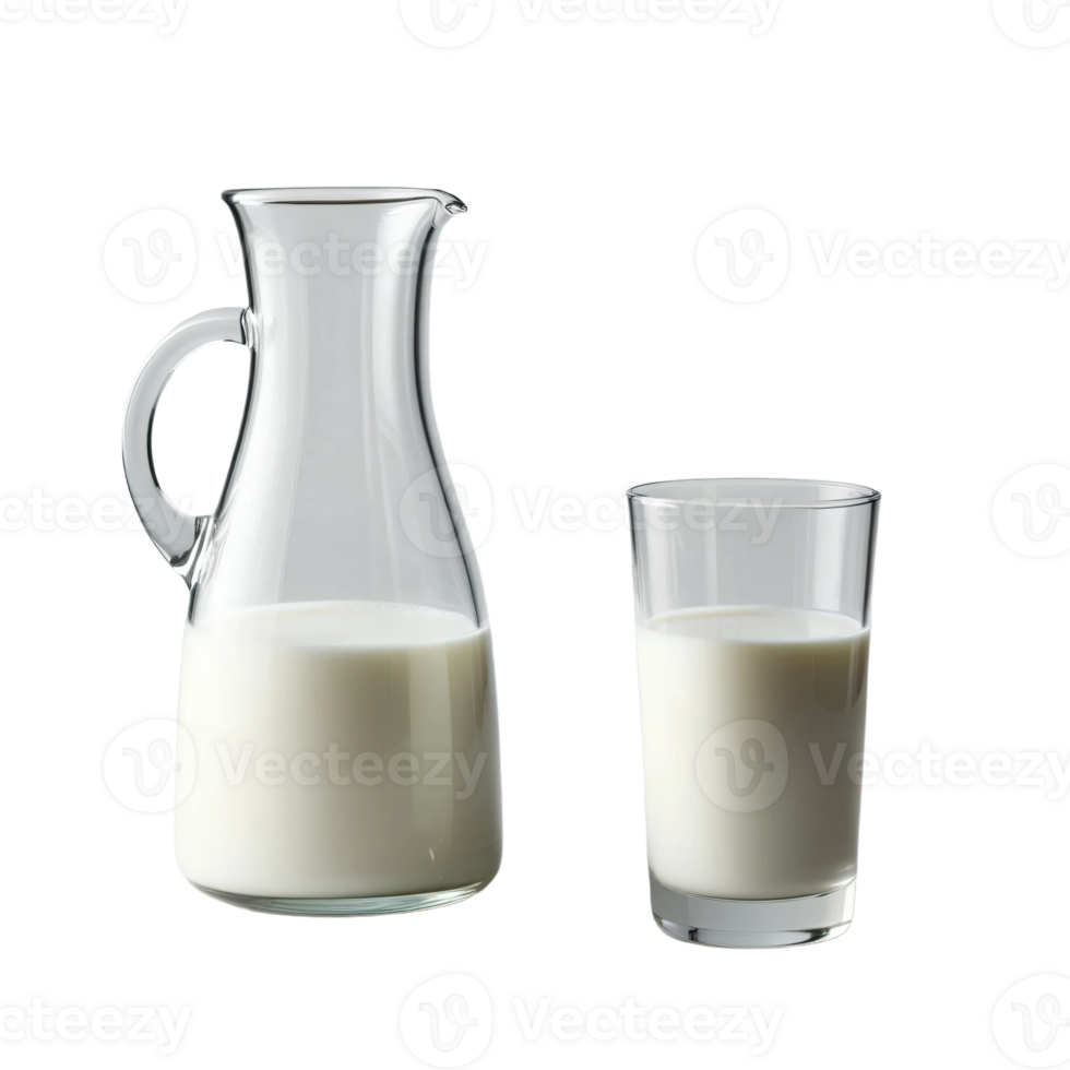 Glass jug and glass of milk isolated on transparent background png