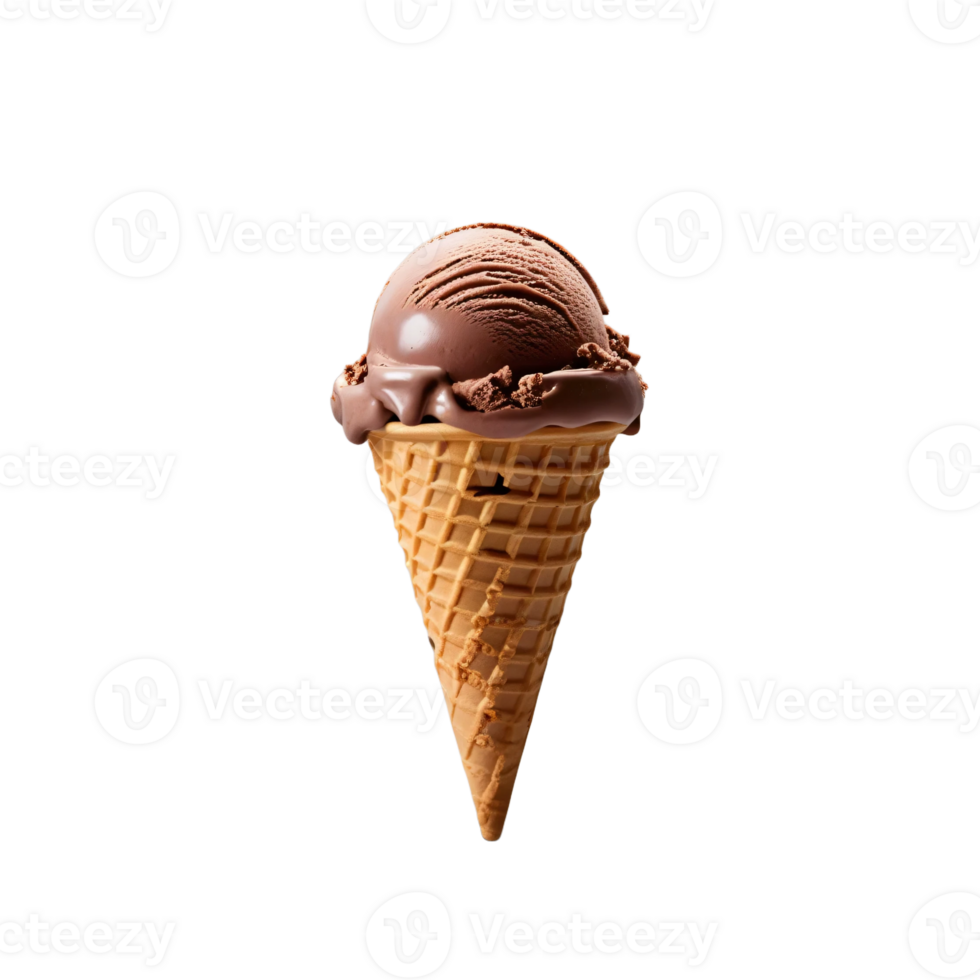 An ice cream cone with chocolate on top png
