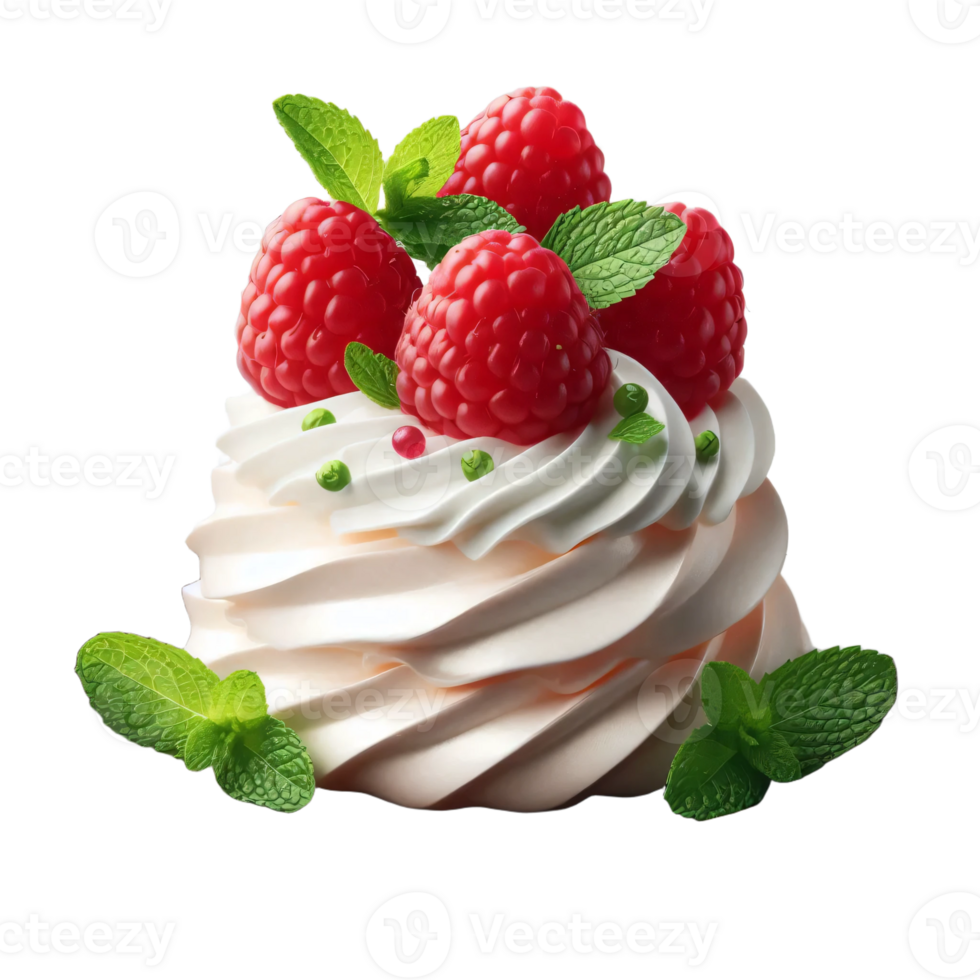 A cake with raspberries and mint leaves png