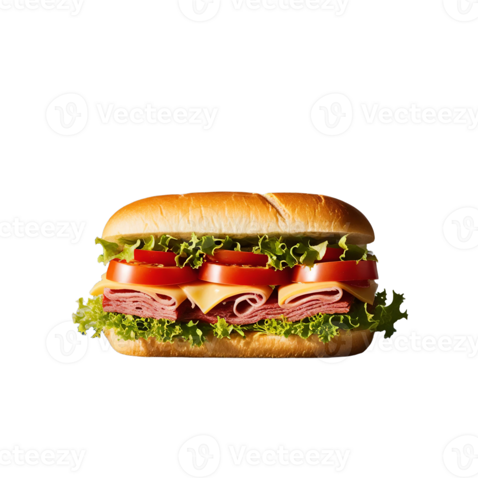 A sub sandwich with meat, lettuce and tomatoes png