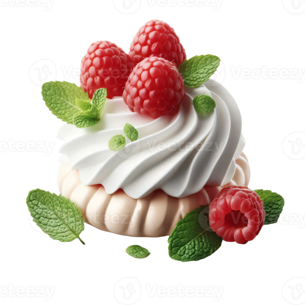 A cake with whipped cream and raspberries png