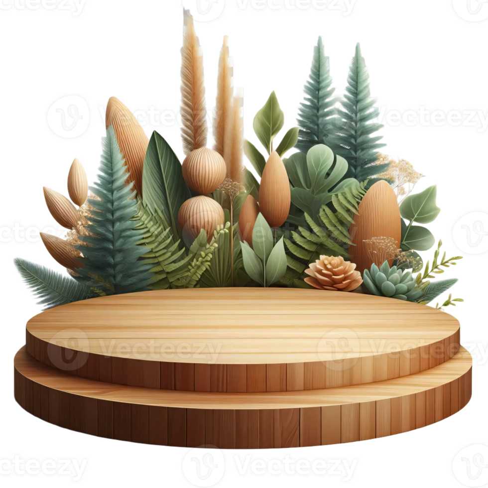 A wooden podium with plants and trees png