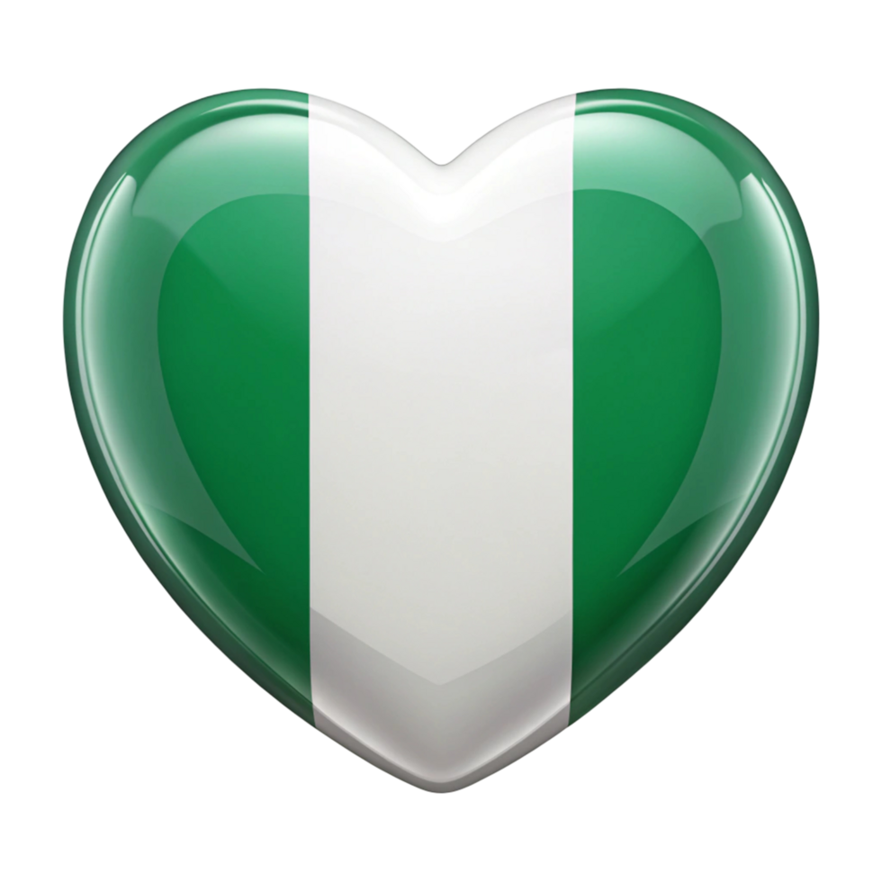 Heart-shaped Nigerian Flag Perfect for expressing patriotism and national pride, ideal for websites, social media, presentations, and print materials. png