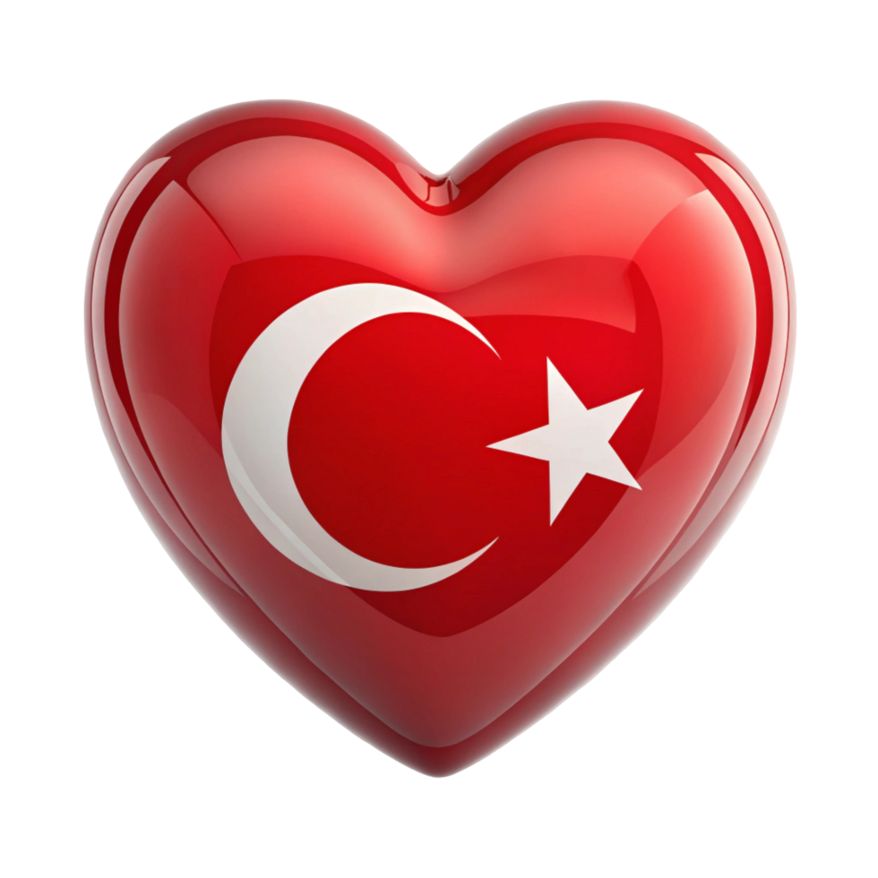 Heart shaped Turkish Flag Perfect for patriotic displays, social media, and website designs. Show your love for Turkey with this vibrant and symbolic image. png