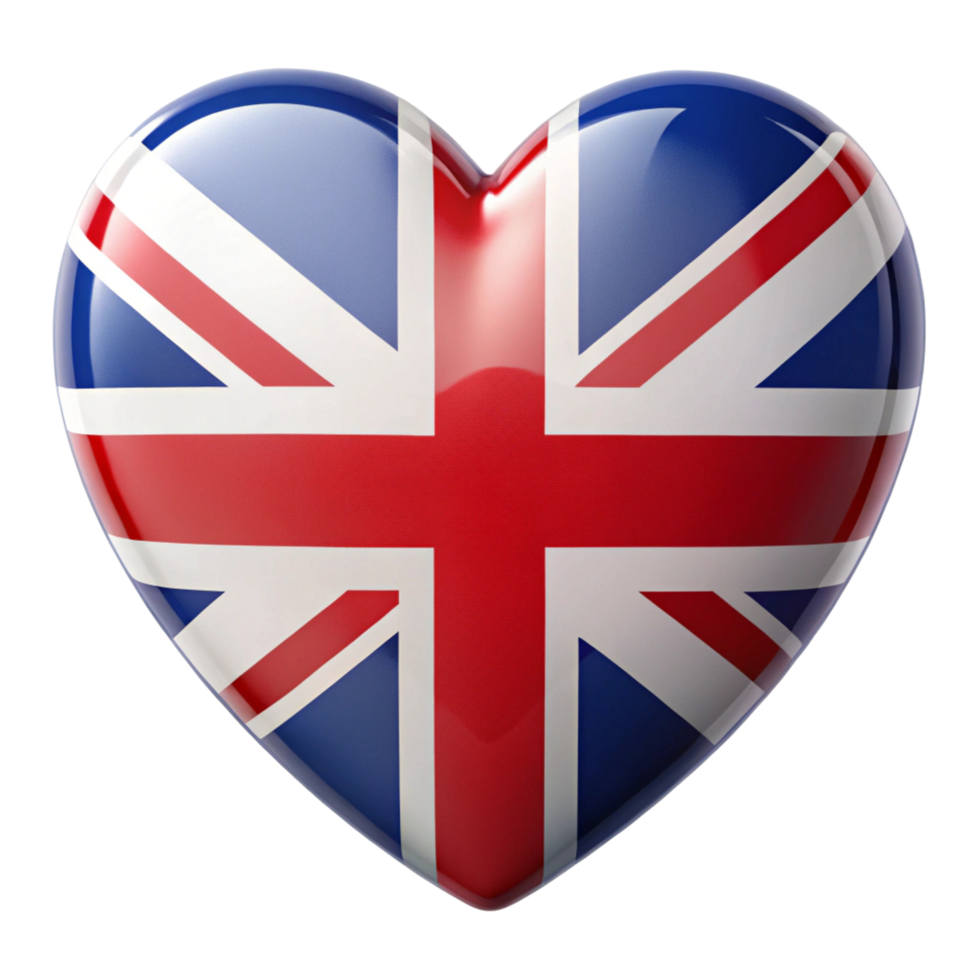 Heart shaped Union Jack Perfect for patriotic designs, expressing British pride, or adding a touch of UK flair to projects. Ideal for websites, social media, presentations, and marketing materials. png