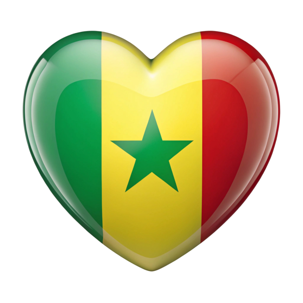 Senegal Flag Heart Shape Perfect for Patriotic Displays and Celebrations png