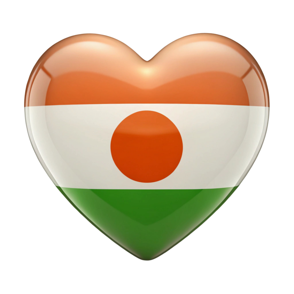 Niger Flag Heart Shape Perfect for Independence Day National Day celebrations, or showing your love for Niger. Use this vibrant image for websites, png