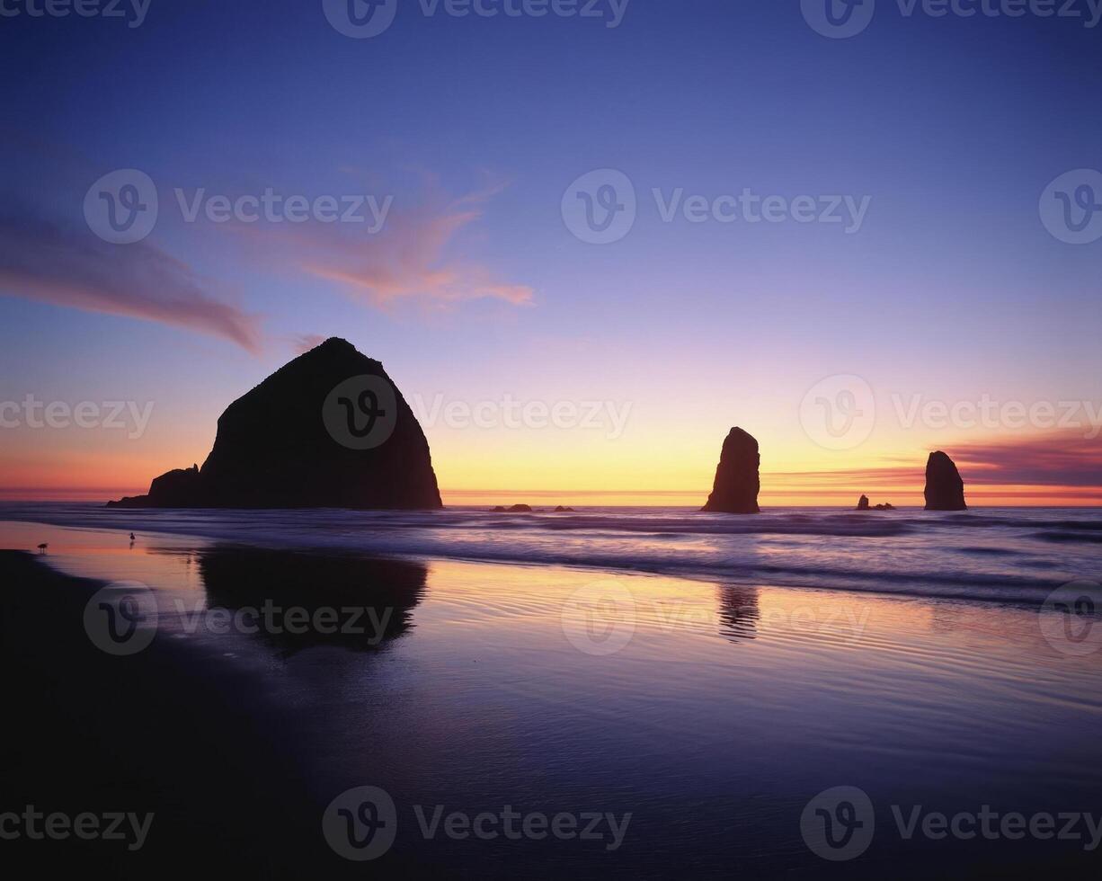 Tranquil Waters. A Serene Sunset Over Coastal Landscapes photo