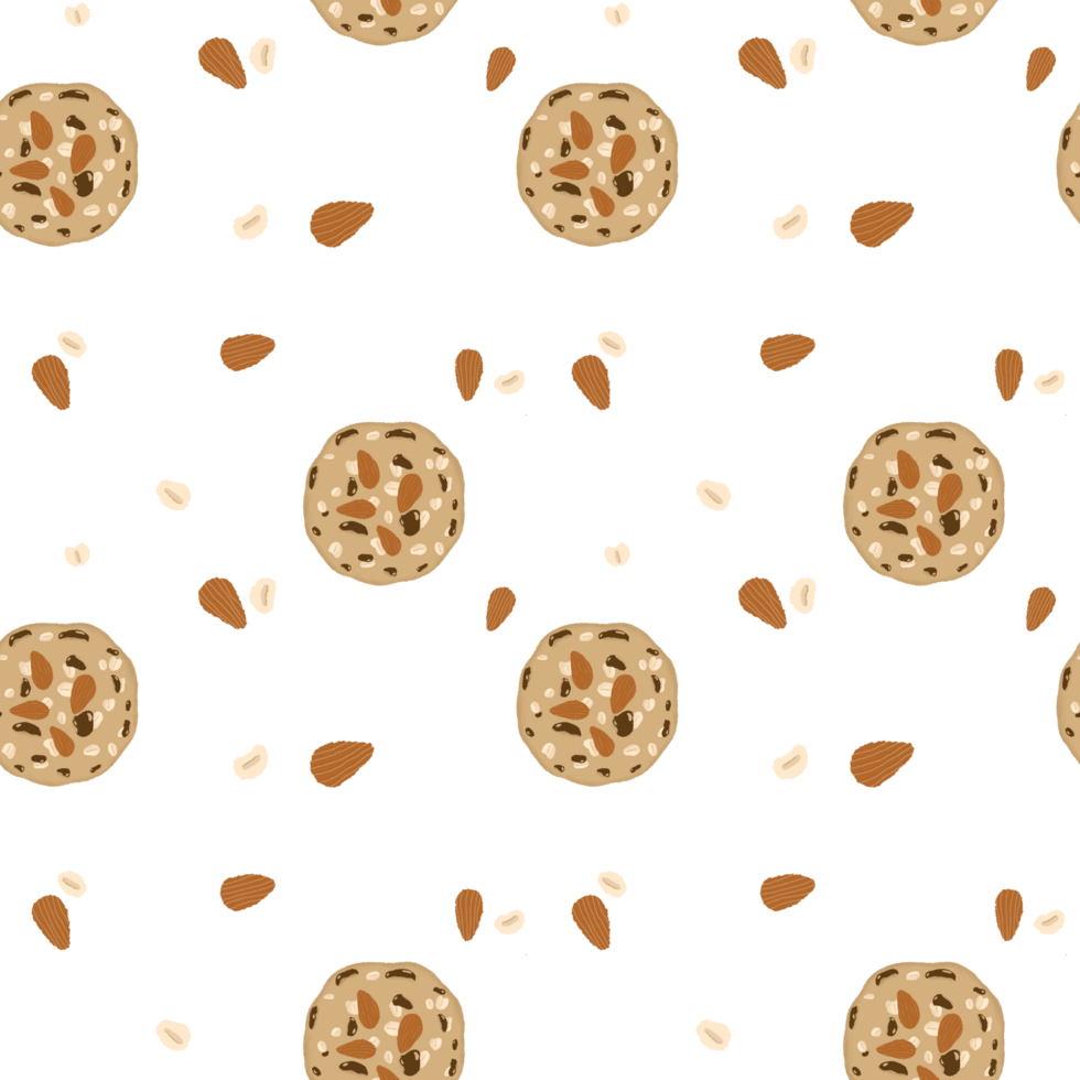 Almonds oats and chocolate chip cookie print pattern for printing, cutting, crafts Ideal, wall stickers and more decorate. png