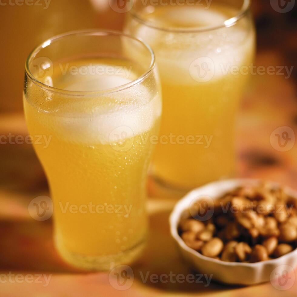 Lemonade in a glass close view background photo