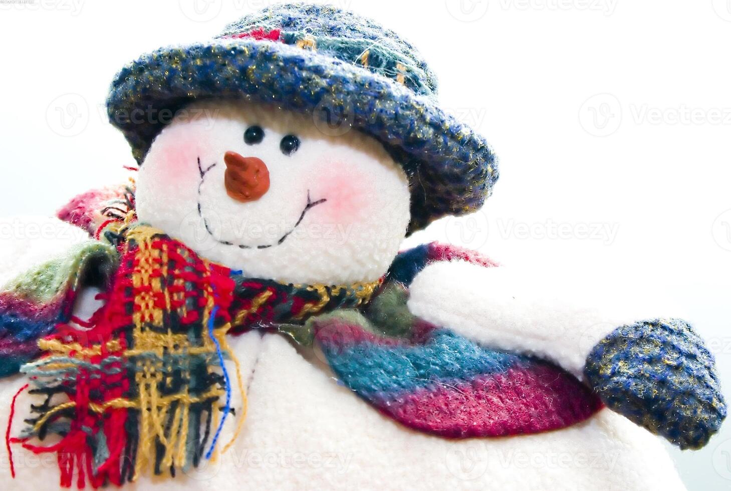Happy Snowman Toy with Costume Hat and Tree photo