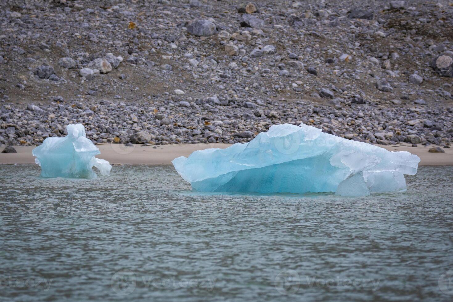 cruising in the Arctic on Svalbard in the Magdalensfjorden along glacier and small icebergs photo