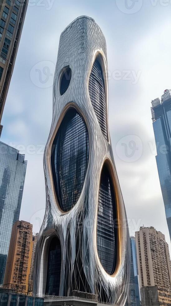 Modern architecture reaching for the sky in a bustling metropolis photo