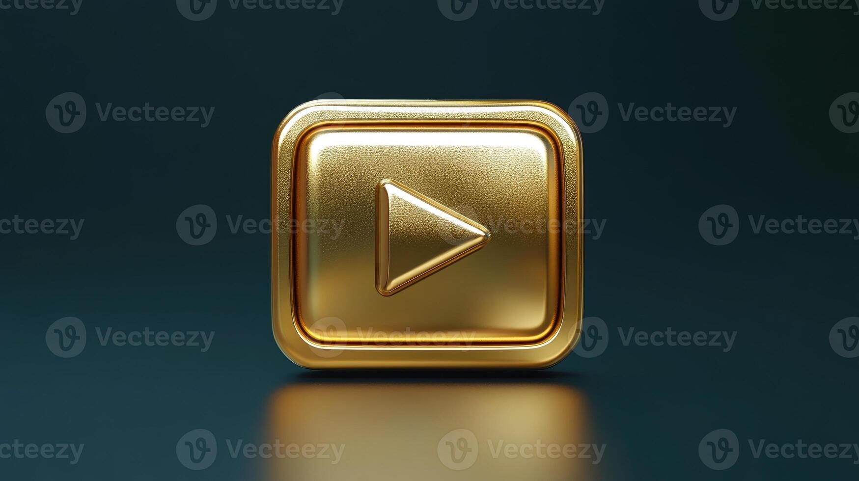 Golden play button shining on dark background symbolizing premium content photo