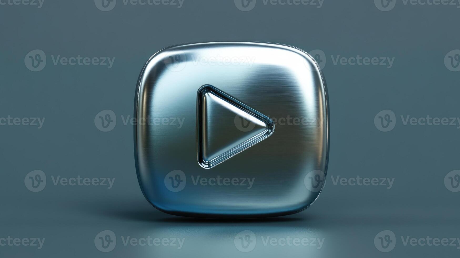 Shiny metallic play button icon reflecting on surface photo