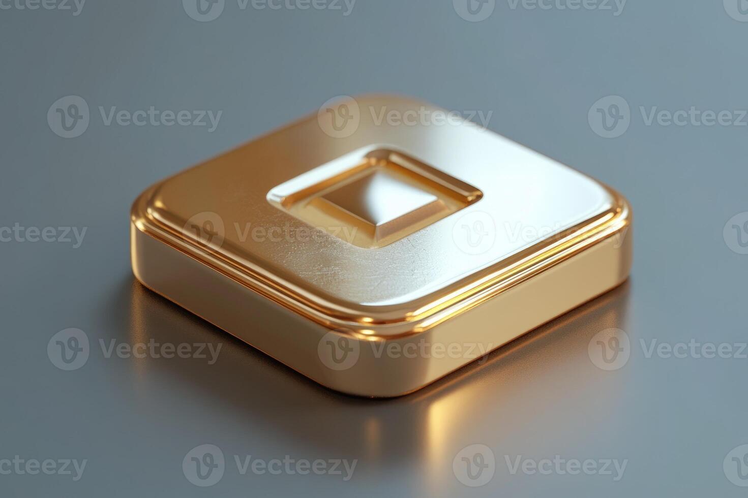 Golden play button shining on reflective surface, embracing luxury and entertainment photo