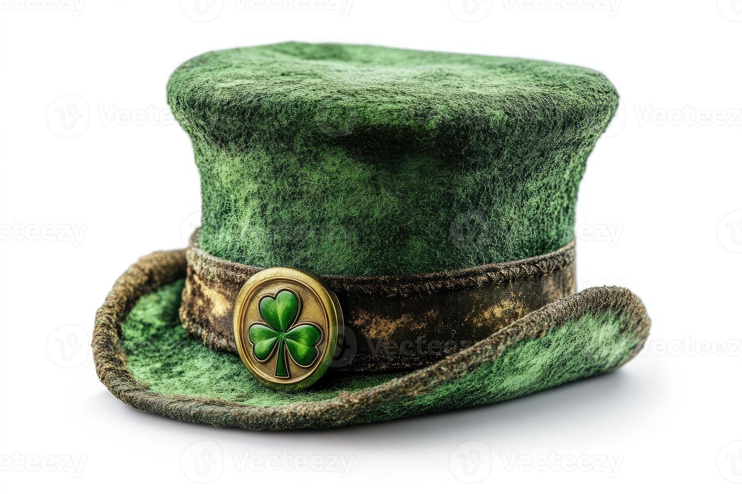 Green leprechaun top hat with shamrock celebrating saint patrick's day photo