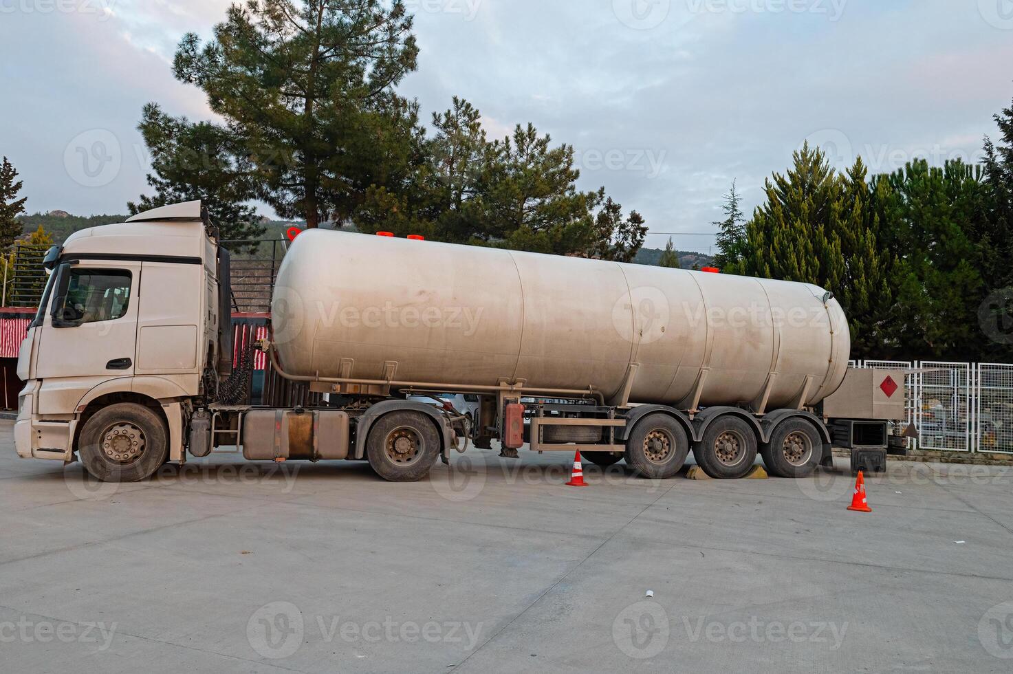 Tanker that transfers fuel to the petrol station tank. photo
