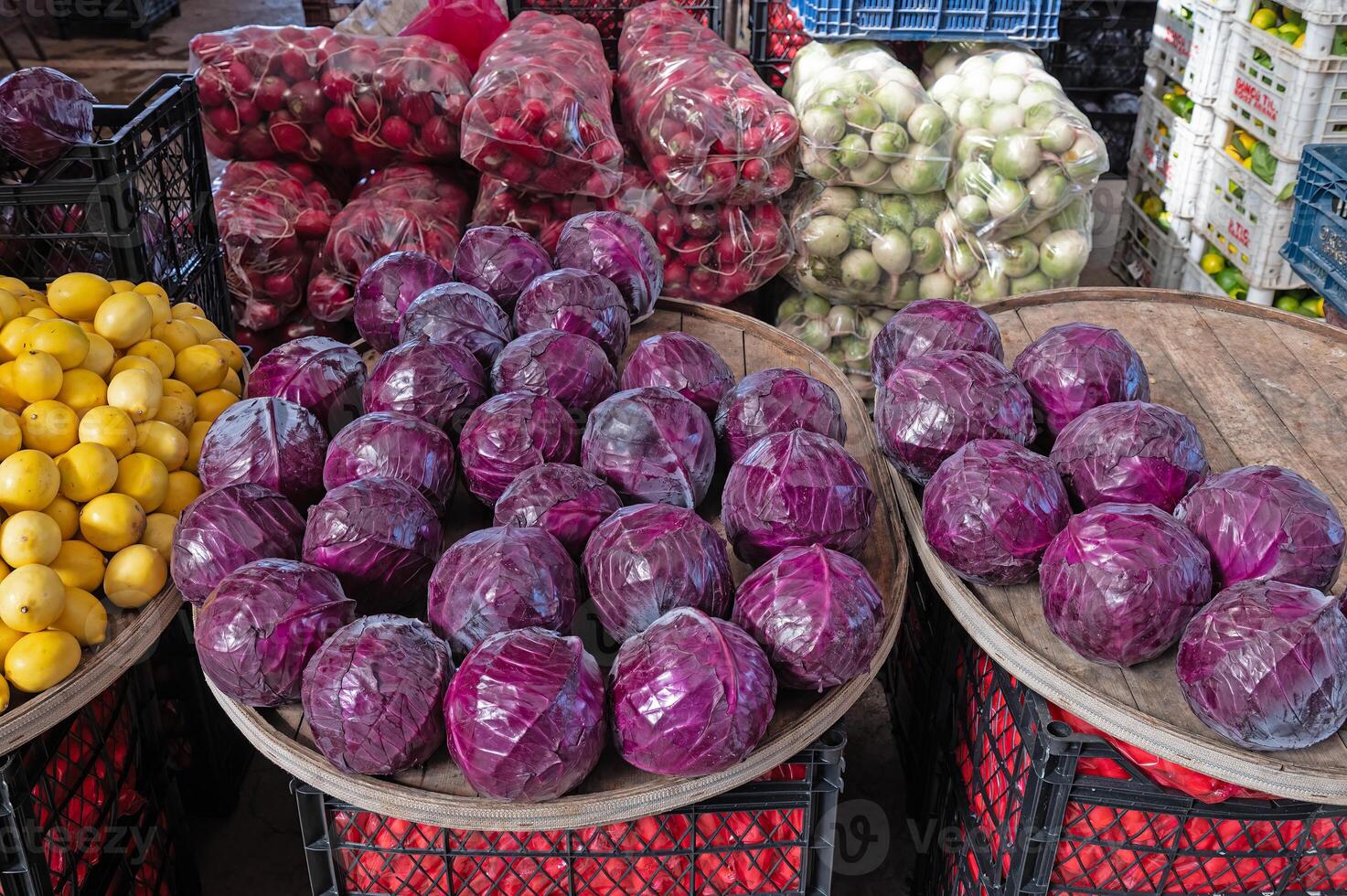 Shop shelves Carrot stall. Varieties in the traditional market. Healthy food. photo