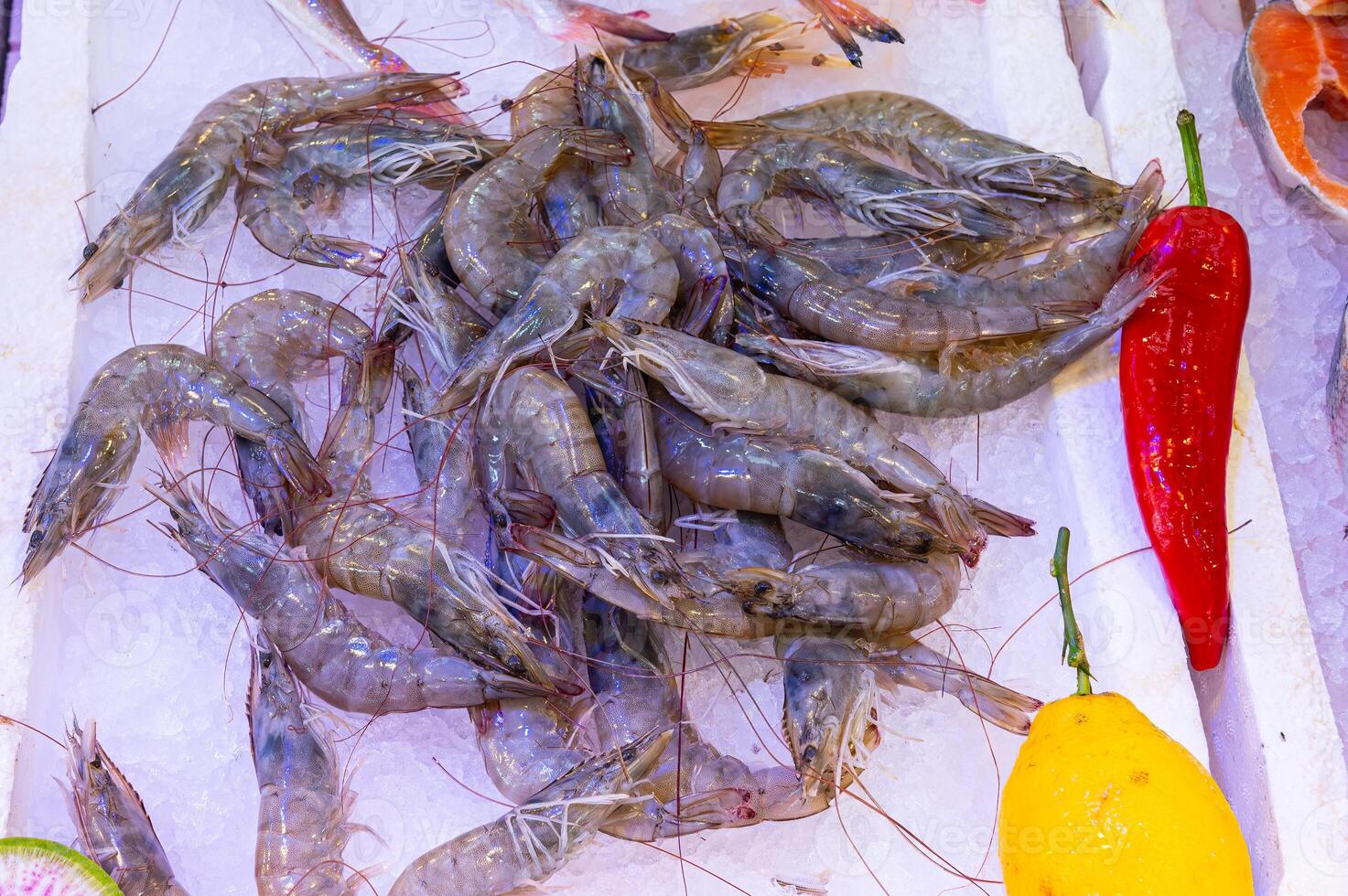 Fresh prawns at the market in Turkey. photo