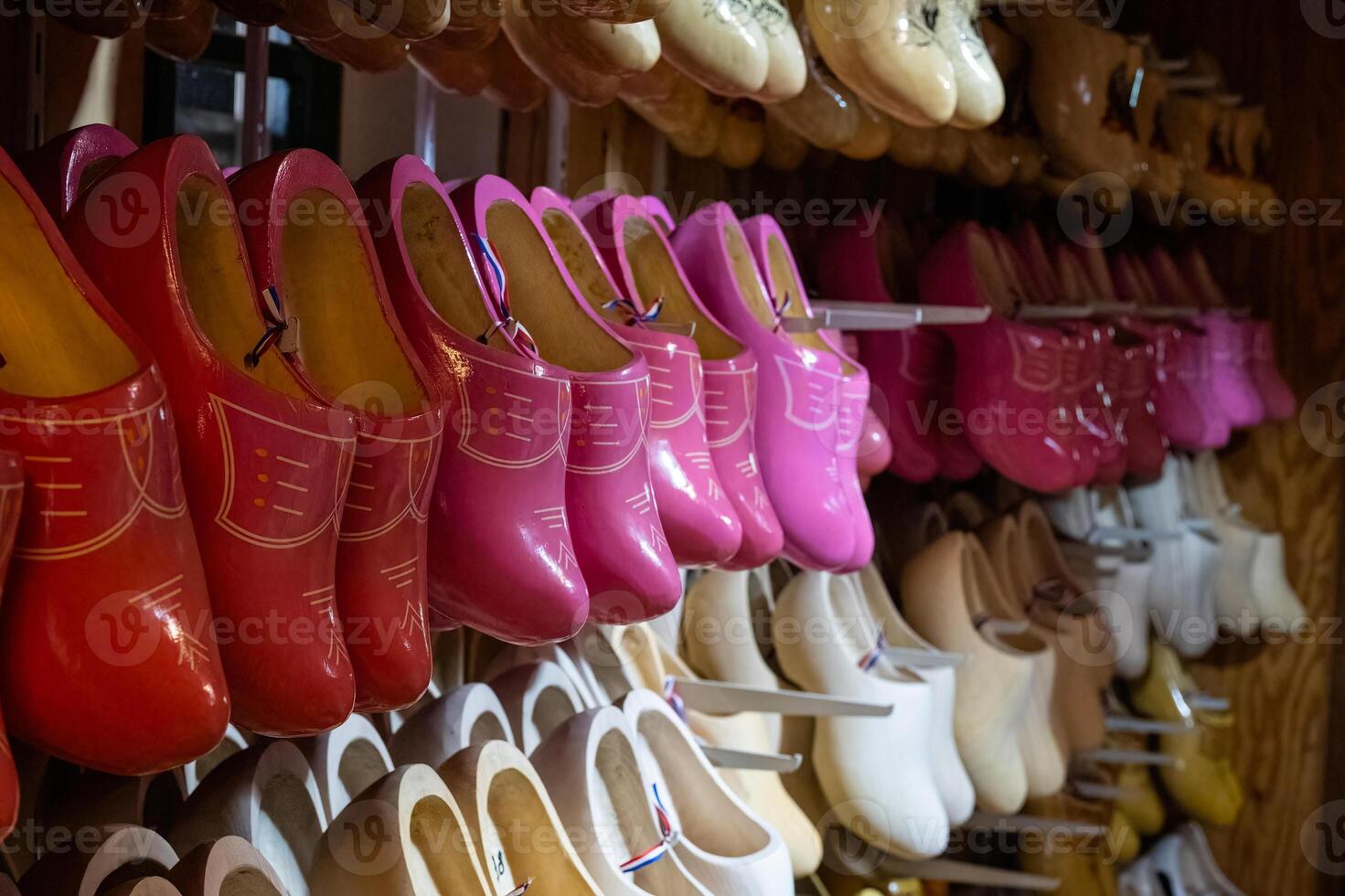 Shoes in a workshop making traditional wooden shoes in the Netherlands. photo