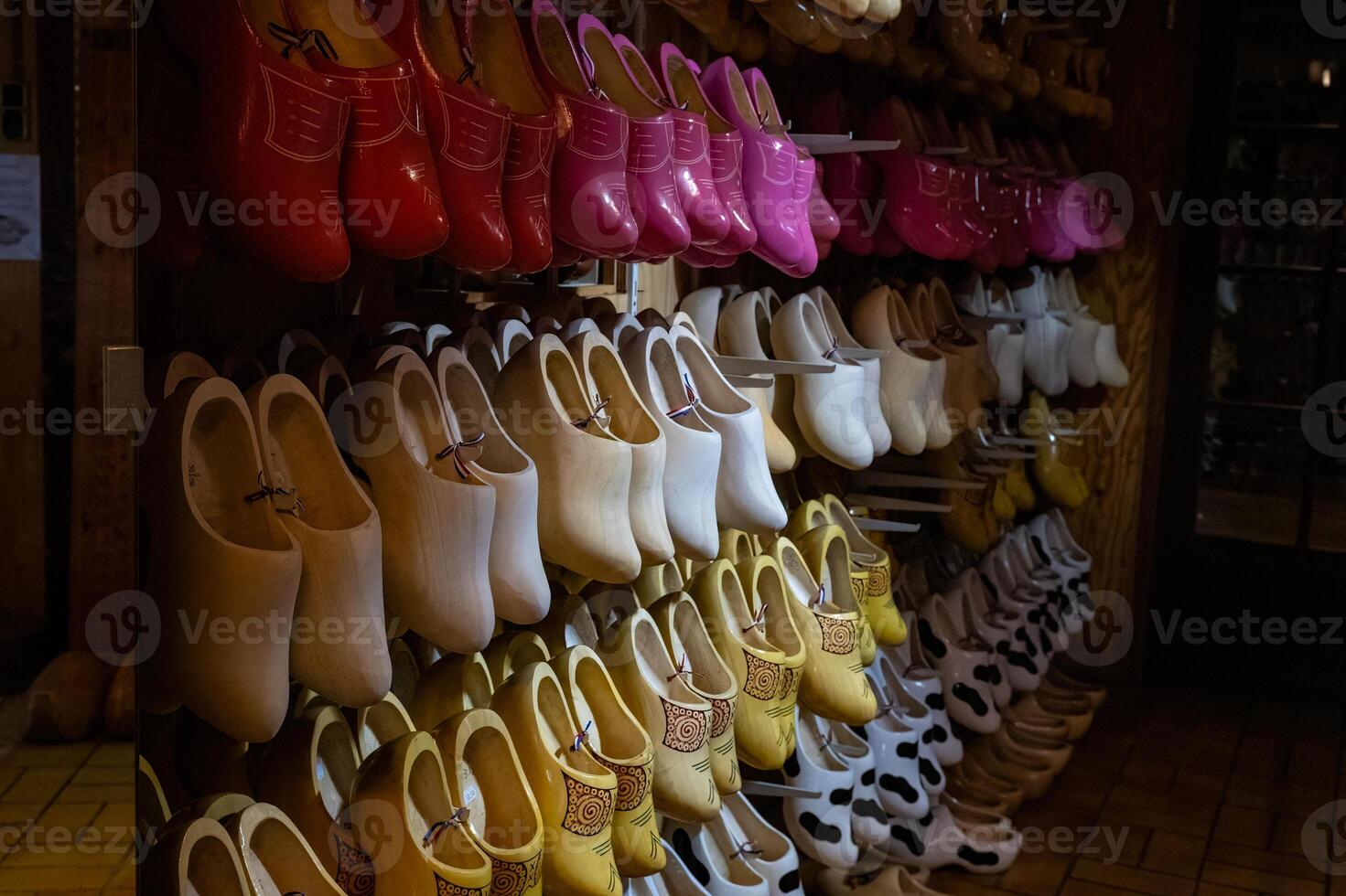 Shoes in a workshop making traditional wooden shoes in the Netherlands. photo