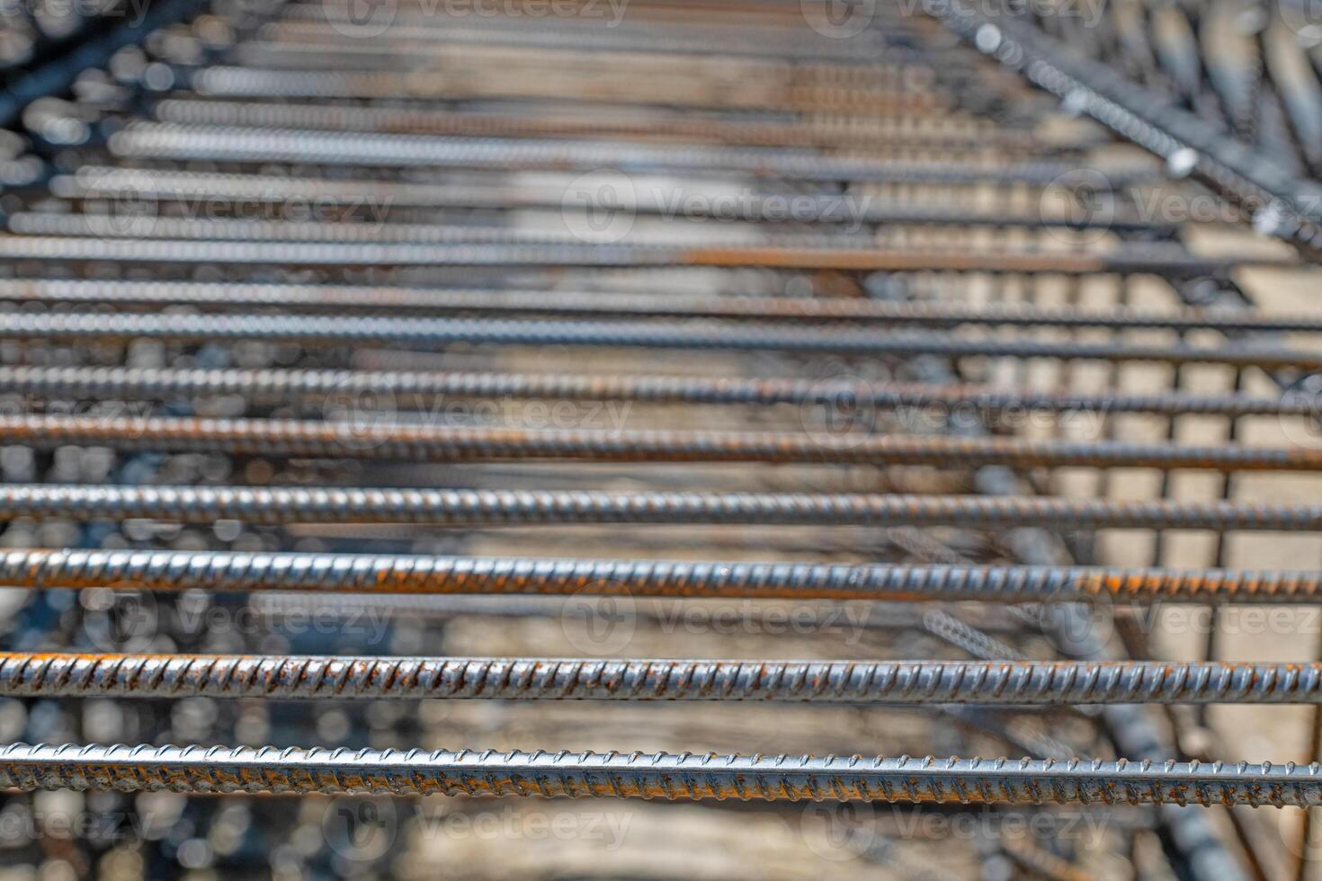 Rebars bound together with steel wires for use in building construction. photo