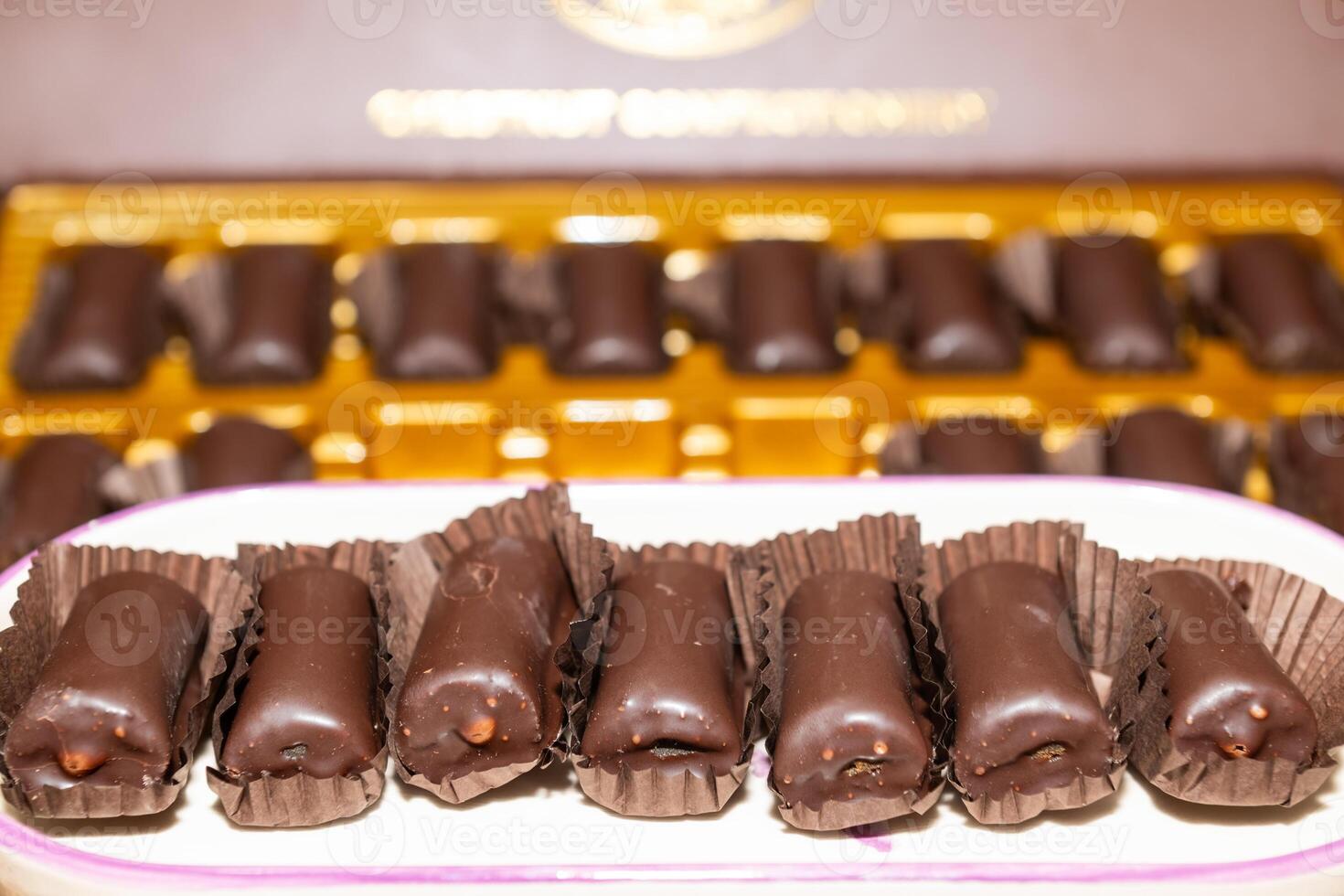 Traditional Turkish Chocolate Covered Chestnut candy. photo