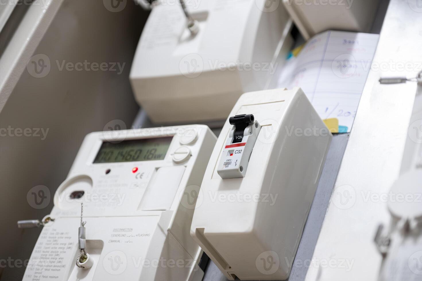 Close-Up of Electrical Meter With Digital Display and Switches photo