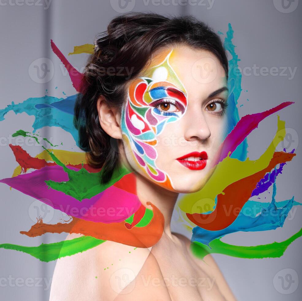 Portrait of a beautiful young model with bright make up photo