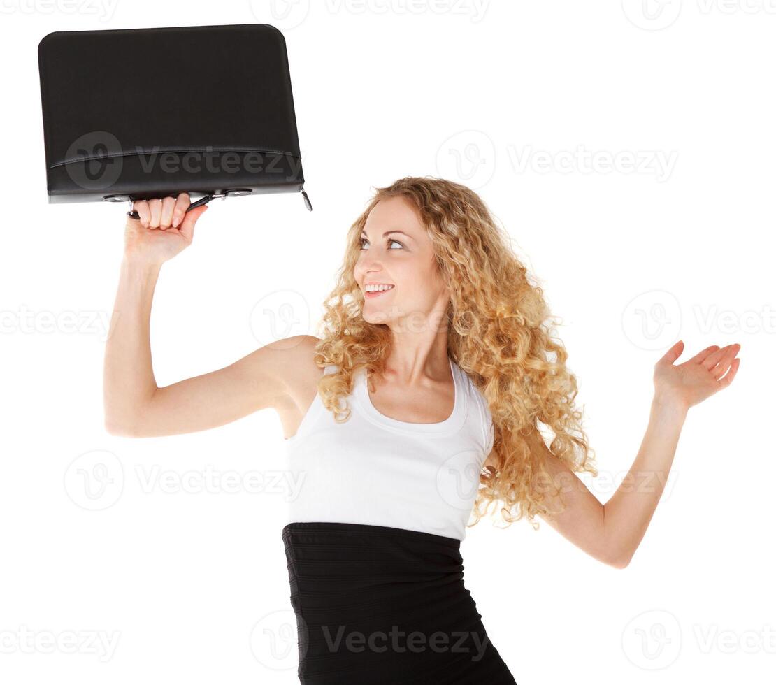 Cute business woman with black briefcase photo