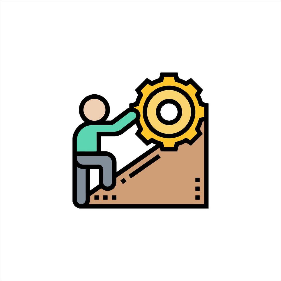 A man is climbing up a hill with a gear wheel vector