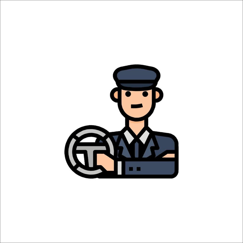 A man in uniform holding a steering wheel icon vector