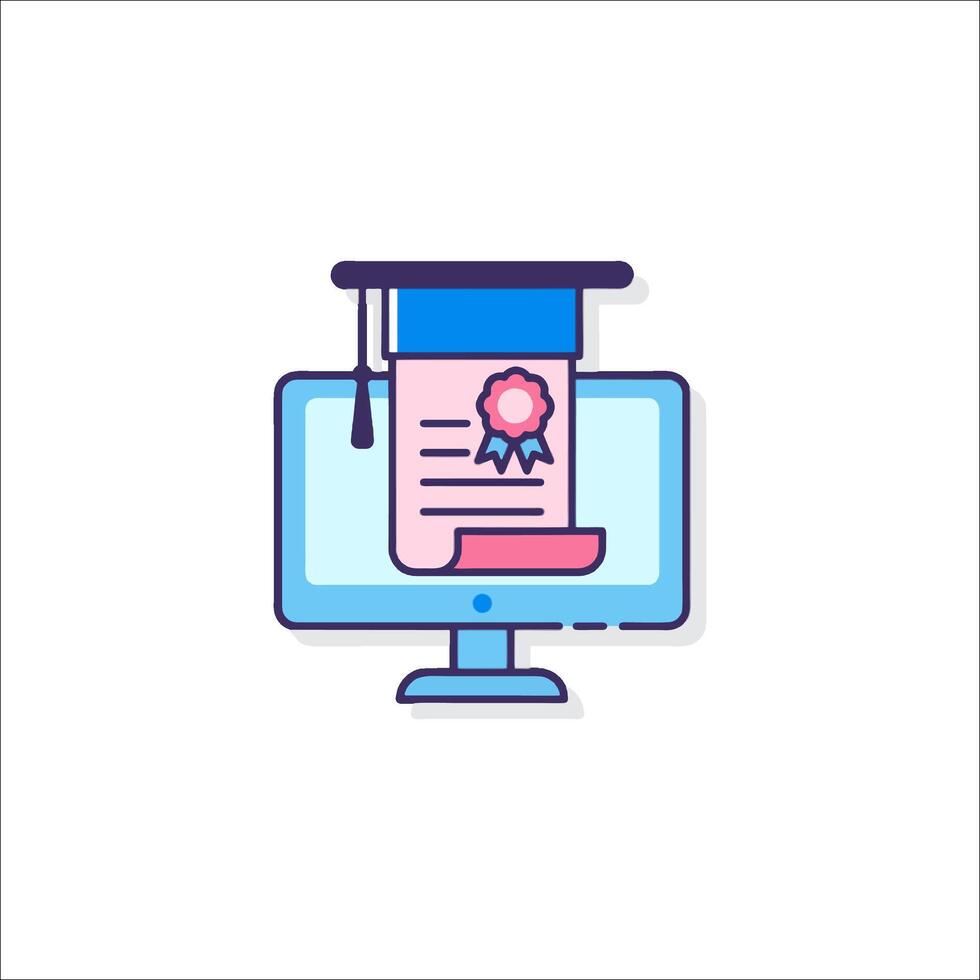 A graduation certificate icon on a computer screen vector