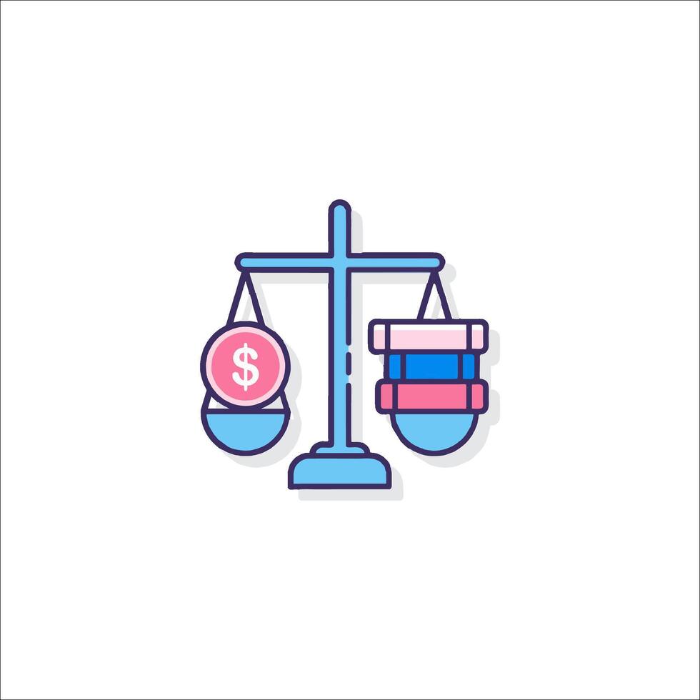 A balance scale with a dollar sign and a stack of books vector